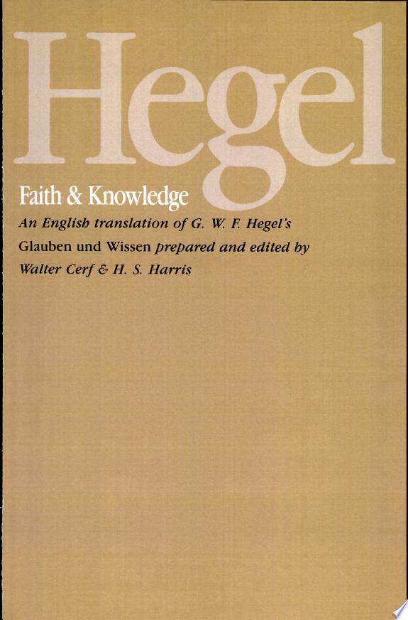 Hegel: Faith and Knowledge by G.W.F. Hegel book cover
