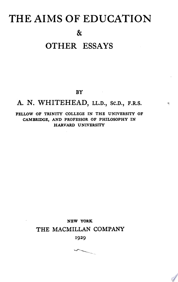 Aims of Education by Alfred North Whitehead book cover