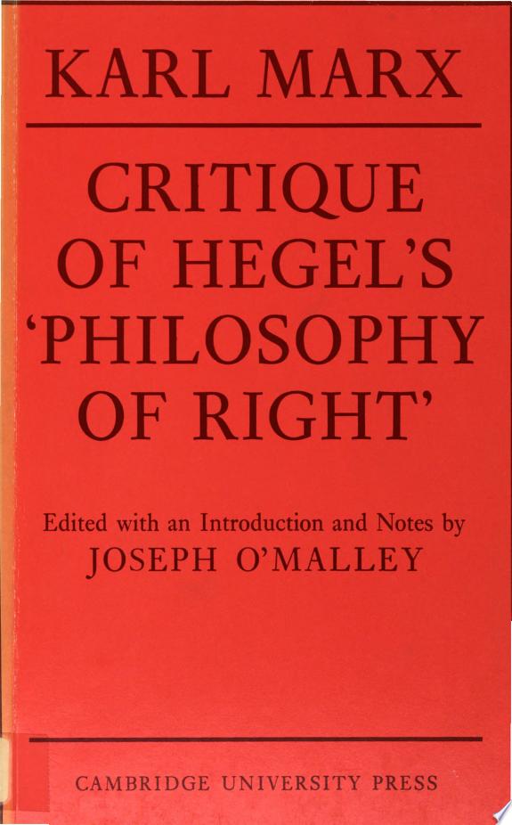 Critique of Hegel's 'Philosophy Of Right' by Karl Marx book cover