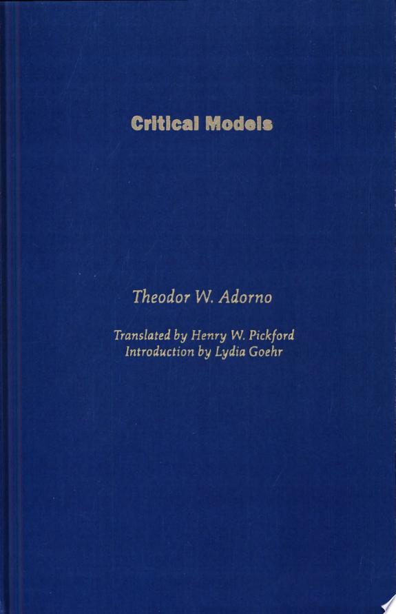 Critical Models by Theodor W. Adorno book cover