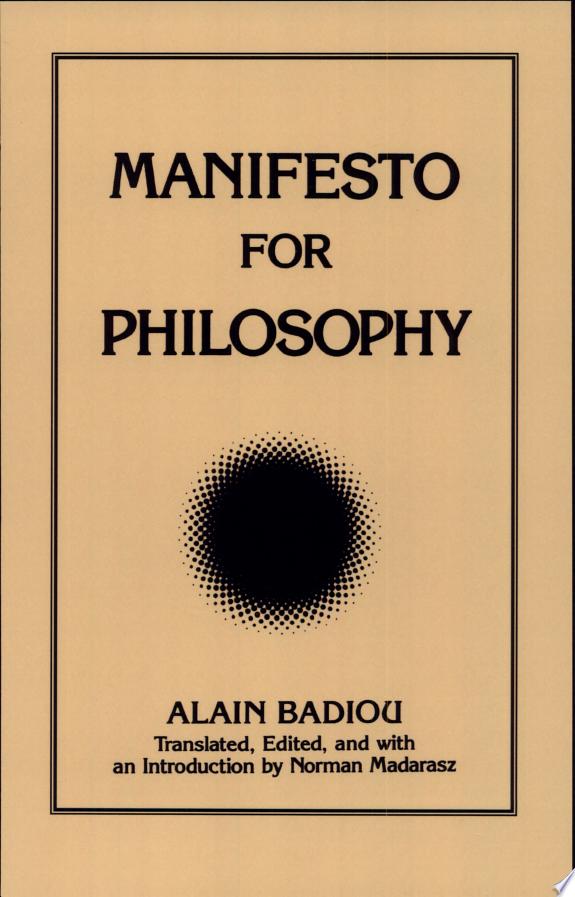 Manifesto for Philosophy by Alain Badiou book cover