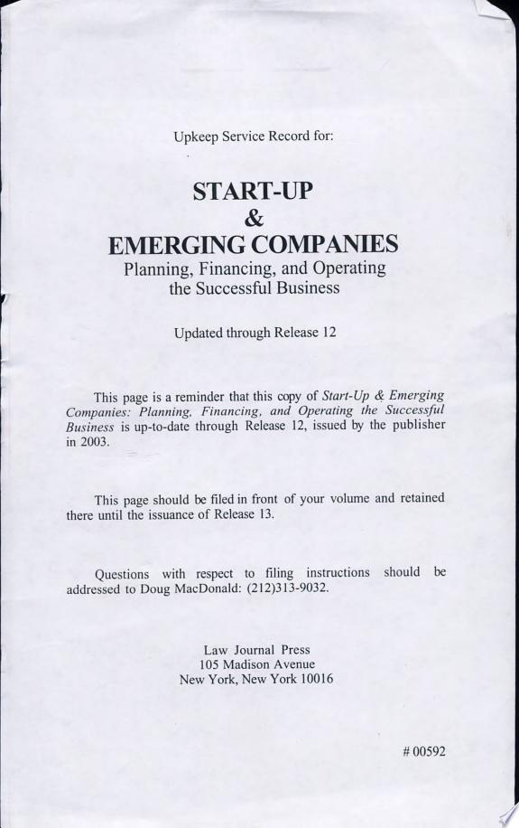 Start-Up and Emerging Companies by Gregory C. Smith book cover