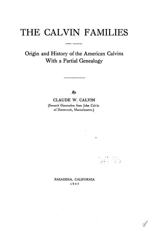 The Calvin Families by Claude Wesley Calvin book cover