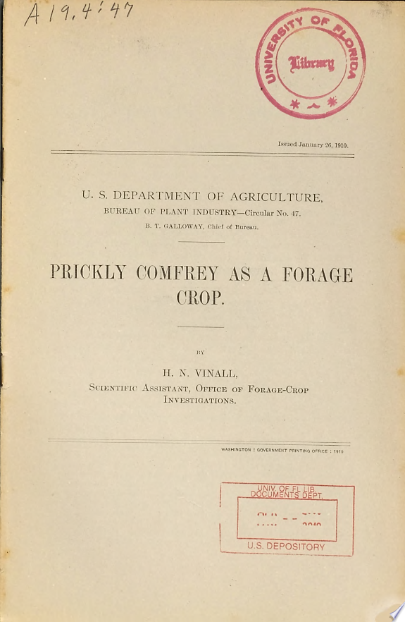 Prickly Comfrey as a Forage Crop by Harry Nelson Vinall book cover